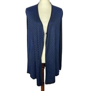 Design History Cardigan Sweater Womens Medium Blue Black Striped‎ Open Front